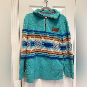 Southern Fried Chics SZ S Fleece 1/4 Zip Sherpa Aztec Western Cowgirl Top